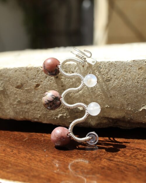 Solitario Jade Rosa y Piedra Luna