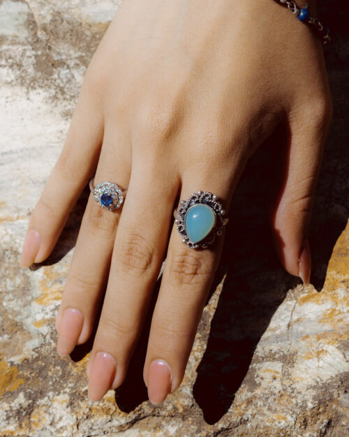 Anillo Plata Aguamarina Gota Grande