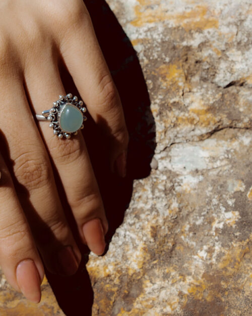 Anillo Plata Aguamarina Gota Mediano