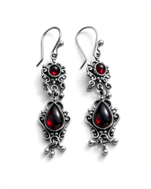 Aretes Plata Dos Niveles Granate