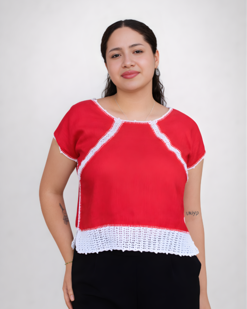 Blusa Tejida Roja Blanca