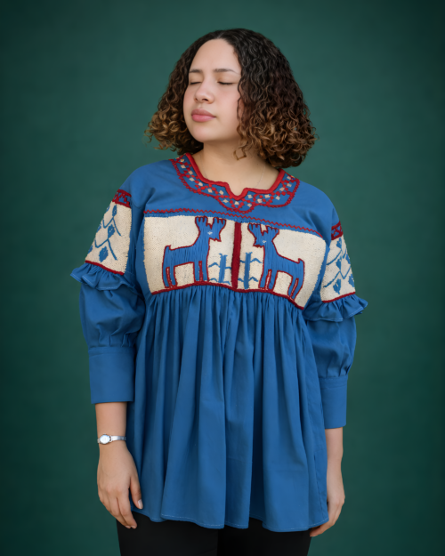 Blusa Azul Mezclilla Beige Ocre