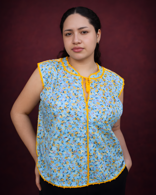 Blusa Sirena Azul Flores Amarilla