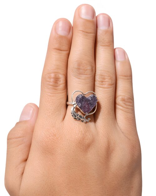Anillo Geodita de Amatista Corazón