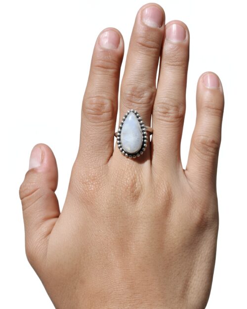 Anillo Piedra Luna Gota y Bolitas
