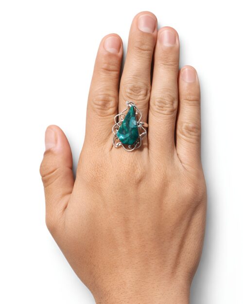 Anillo Plata Malaquita Gota