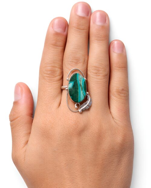 Anillo Malaquita Ovalado Pluma