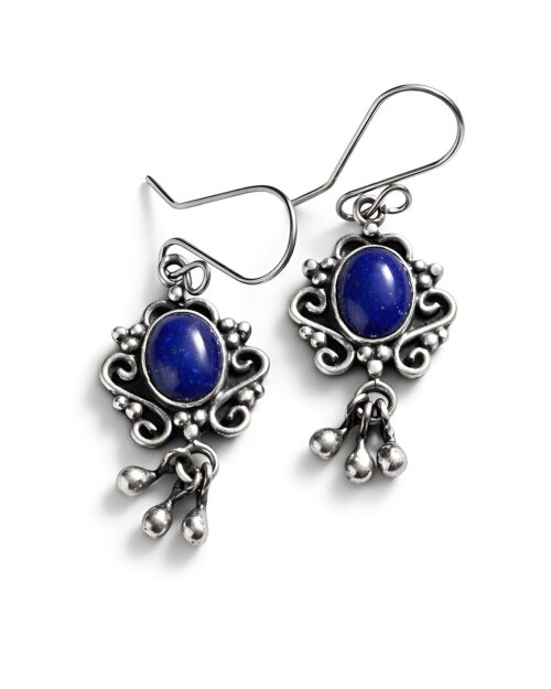 Aretes Plata Un Nivel Lapislazuli Gotitas