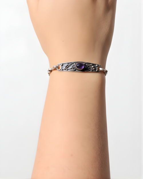 Pulsera Plata y Obsidiana Plateada