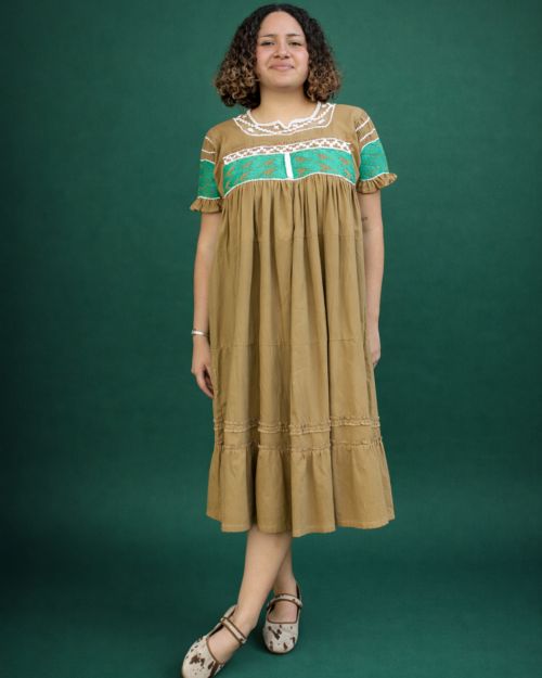 Vestido Verde Jade Venados Antiguo